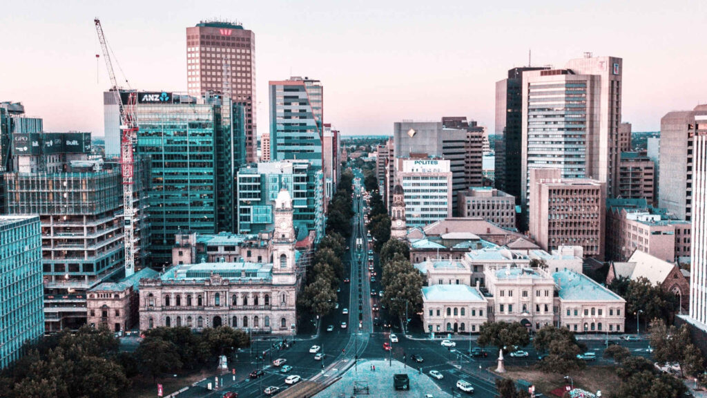 Aerial view of urban centre Adelaide, Australia. 