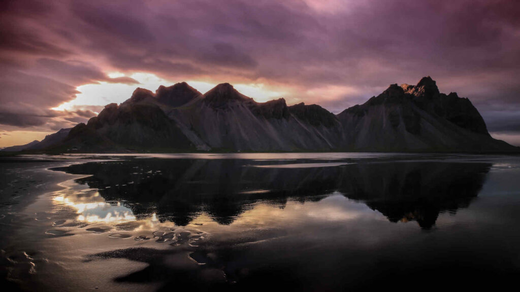 Black Sand Beach Summer Solstice Sunset, Iceland.
