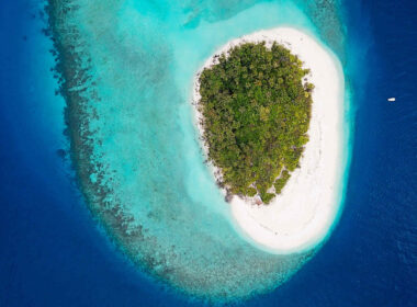 Aerial view of Baa Atoll, Maldives.