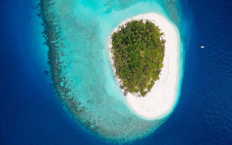 Aerial view of Baa Atoll, Maldives.
